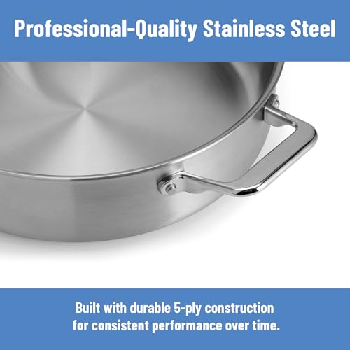 Image of Misen 5-Ply Stainless Steel Saute Pan with Lid - Versatile, Durable, Dishwasher and Oven Safe - Even Heating, Ergonoic Stay-Cool Handle - For Searing, Braising, and More - 3 QT
