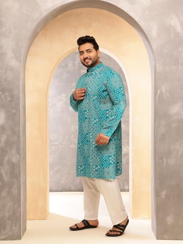 Image of SOJANYA Plus (Since 1958) Men's Cotton Blend Sanganeri Printed Long Kurta
