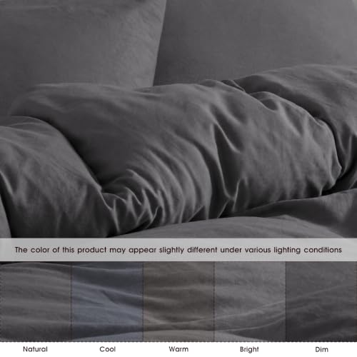 Image of Washed Gray Blue Duvet Cover Set Queen Size,2 Pillow Shams,No Comforter | Prewashed Microfiber, 4 Corner Ties, Button Closure, Ultra Soft, Cotton-Like, All Seasons, Queen Duvet Cover 90x90 in