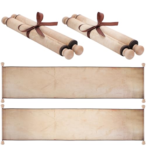 Epakh 2 Pack Vintage Blank Paper Scrolls Vintage Paper Wrapped on Wood Rod Long Aged Blank Scroll for Writing, Drawing, Calligraphy(2 Colors,7.5 x 30 Inch)