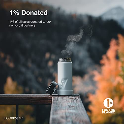 Ecovessel Perk Trimax Vacuum Insulated Stainless Steel Travel Bottle For Coffee & Tea With Push Button Locking Top – 16Oz (White Out) #TOP6