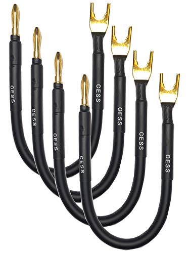 CESS-027L HiFi Speaker Cable Jumpers Wire 6-inch - Spade Plug to Banana Plug Speaker Jumper Cable - 4 Pack (Large Fork)
