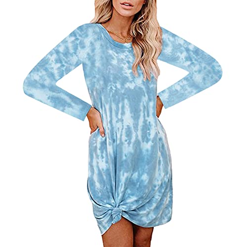 Lnmuld Dresses For Women 2023 Plus Size Dress Womens Round Neck Long Sleeve Dress Tie Dye Print Loose Casual Midi Dress #TOP1