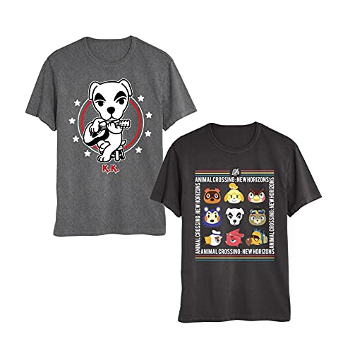 Nintendo Animal Crossing T-Shirts for Men, Animal Crossing New Horizons Tees for Men (Grey/Black, Size S)