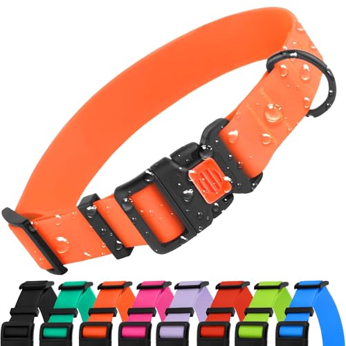 CollarDirect Wasserdichtes Hundehalsband Verstellbar – Silikon & Kunststoff, Geruchsresistent, Leicht zu Reinigen, Sicherheitsverschluss – für kleine, mittlere & große Hunde (Orange, S (25-33 cm))