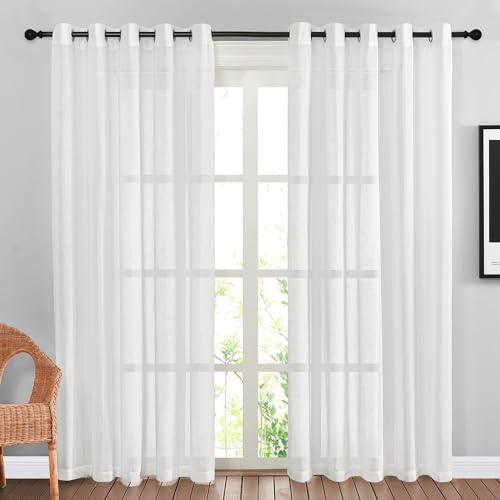 NICETOWN White Sheer Linen Curtains 84 inches Long, Grommet Privacy with Light Filtering Window Treatments Semi Sheer Vertical Drapes for Living Room/Bedroom, W62 x L84, 2 Panels