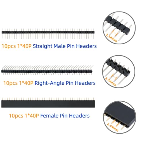 Image of 30 Pcs Header Pins 2.54 mm Straight Right-Angle Male and Female Pin Headers Connector Compatible with for Arduino ESP32 PCB Breadboard DIY Projects