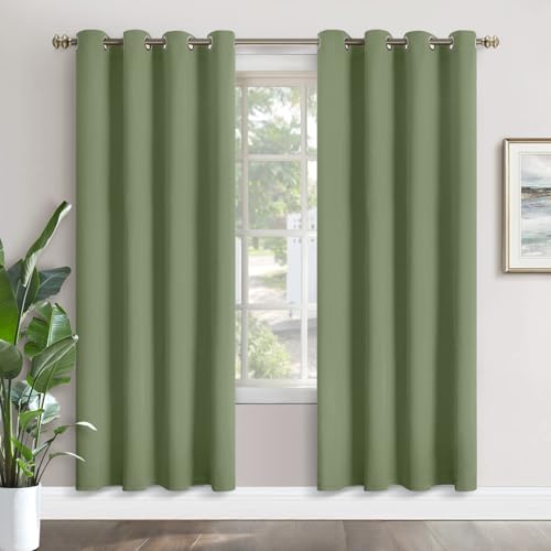 Image of YoungsTex Olive Green Blackout Curtains 80 Inches Length for Living Room - Thermal Insulated Drapes with Grommet Room Darkening Window Treatments for Bedroom, 2 Panels, 52 x 80 Inch