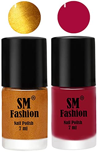Image of Long Lasting Nail Polish | Nail Paint Combo 7 ml Each) - Set of 2 Golden-Raspberry
