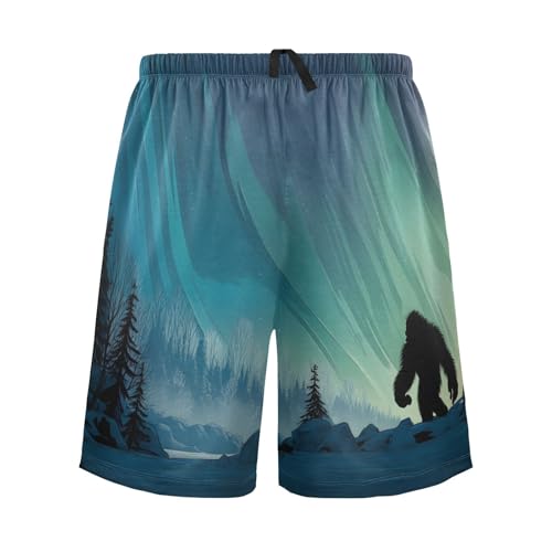 Mens Sleep Shorts Winter Sasquatch, Elastic Pajama Pants Sleepwear with Pockets S