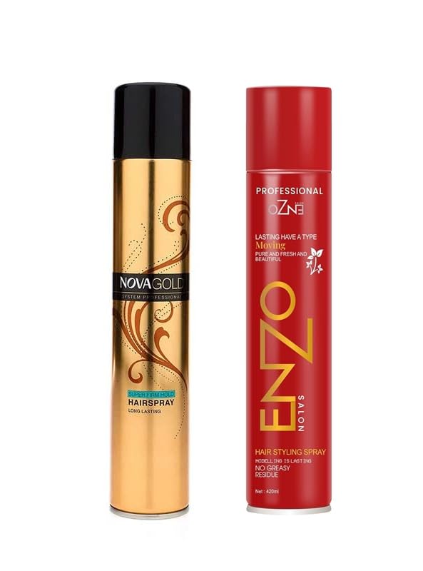 Image of Nova & Enzo Hairspray - Hairstyling Tool for Shine & Long Hold Hair Spray (Set of 2 Hair Spray) 400ML + 420ML