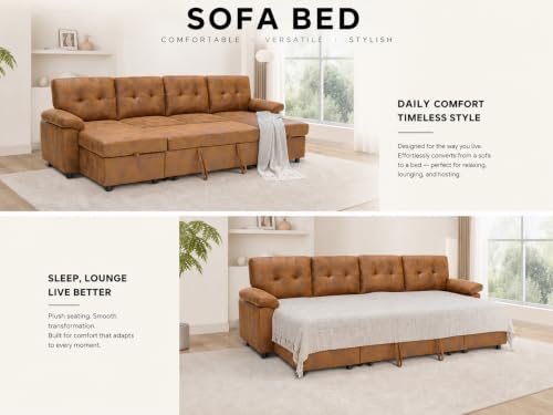 Image of KEIKI 112 inch Sleeper L Shaped Sofa with Pull Out Bed,