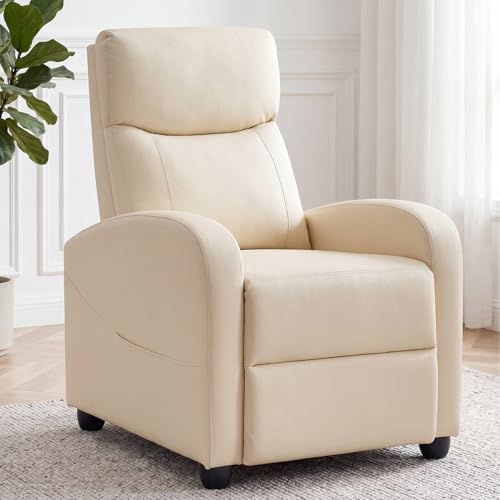 Image of Recliner Chair, Recliner Sofa Fabric for Adults, Recliners Home Theater Seating with Lumbar Support, Reclining Sofa Chair for Living Room, Beige