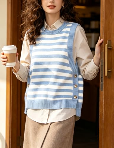 Image of HangNiFang Women's Round Neck Sleeveless Pullover Ribbed Knit Sweater Vest