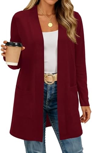 BTFBM Long Cardigans for Women Trendy Pockets Spring Clothes 2026 Casual Open Front Lightweight Shawl Cardigan