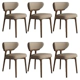 Paquete de 6 sillas de comedor de madera sin brazos con respaldo cómodo, taburetes de cocina tapizados de cuero para comedor, sala de estar, oficina y restaurante, acabado de nogal caqui