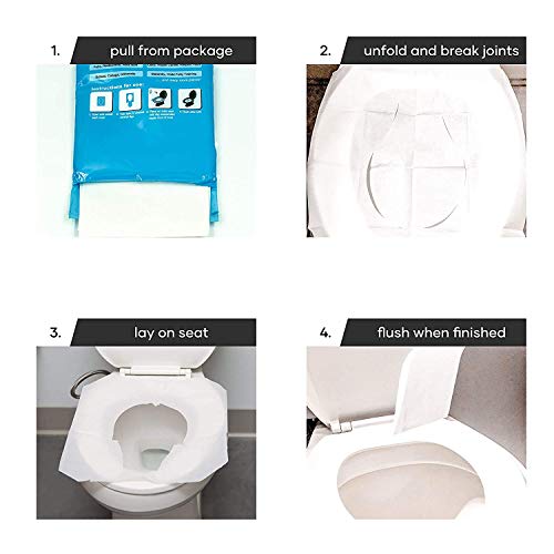 50 Disposable XL Toilet Seat Covers (5 Resealable Packs of 10) Travel Essential, Convenient, Flushable, Biodegradable, Used by Kids and Adults During Travel, Potty Training and Many More