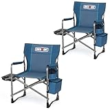 OVERMONT Silla de Camping Plegable - Silla de Director Plegable - Soporta hasta 180 kg - Silla Plegable con Mesa Lateral y Bolsa Isotérmica para Camping Pesca Festival Azul grisáceo 2PCS