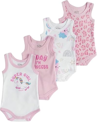 Chicco, Body Recién Nacido, Conjunto de 4 Bodies sin Mangas de Algodón 100% con Cómoda Abertura, Ropa Bebé Niño y Niña 0 3 Meses, Ideas de Regalo para Nacimiento
