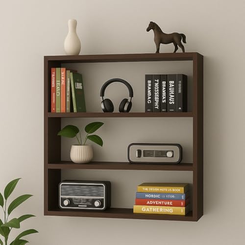 Deion 3 Tier Wooden Book Shelf for Wall | Wall Mounted Bookshelf for Living Room & Bedroom | Floating Wall Shelves | Home Decor & Wall Decoration Items | Corner Shelf for Decor