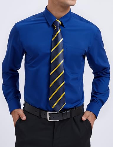 Image of HISDERN Mens Dress Shirt with Tie Pocket Square Set Classic Button Down Shirt Matching Tie Long Sleeve Shirts