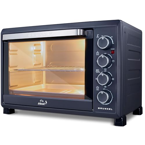 Grunkel Horno eléctrico multifunción de sobremesa de 38L con 3 funciones de calor y selector de temperatura hasta 230ºC. Temporizador hasta 60 min - 2000W