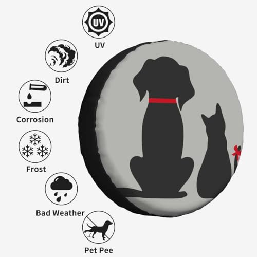 Image of Cats and Dogs Spare Tire Cover Cute Cat and Dog Back View Wheel Covers for RV Tires Camper Tire Case Protectors for Trailer Rv SUV Truck Travel Trailer 15 in