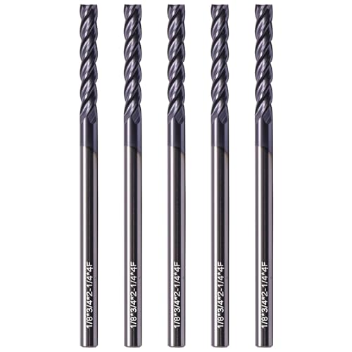 Image of BestParts 5Pcs 1 /8 inch 4 Flute Solid Carbide Long Square End Mill AlTiN Coated | 30 Degree Helix, 1 /8 inch Cutting Diameter, 1 /8 inch Shank Diameter, 3 /4 inch Length of Cut, 2-1 /4 inch Overall Length