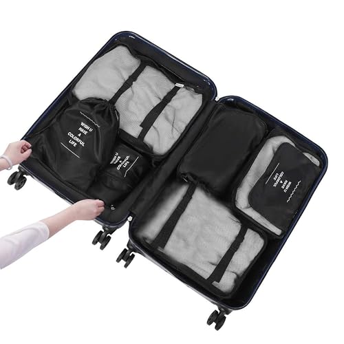 Image of Storite Travel Packing Cubes Set of 7 for Luggage, Lightweight Suitcase Organizer Bags for Clothes, Laundry, Toiletry & Shoes, Durable Polyester Travel Organizers (Black)