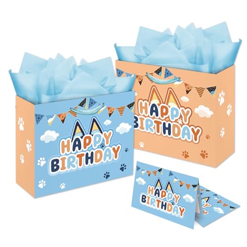 NF ORANGE Blue Dog Party Bag Inculde 13 Large Tissue Paper Greeting Card Dog Theme Birthday Party Decoration