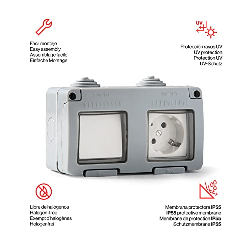 famatel m111834 - Plug TT Base with Switch Waterproof, Grey - Image 2