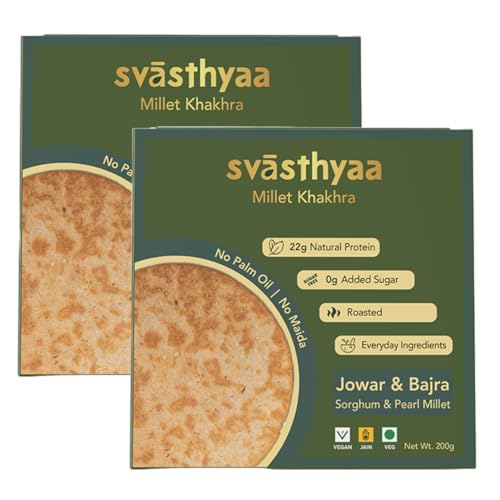 Image of Svasthyaa Jowar & Bajra Millet Khakhra | Roasted Gujarati Khakra Snack | No Palm Oil, No Maida | Healthy Light Diet Snack for Weight Loss | 200g | Pack of 2