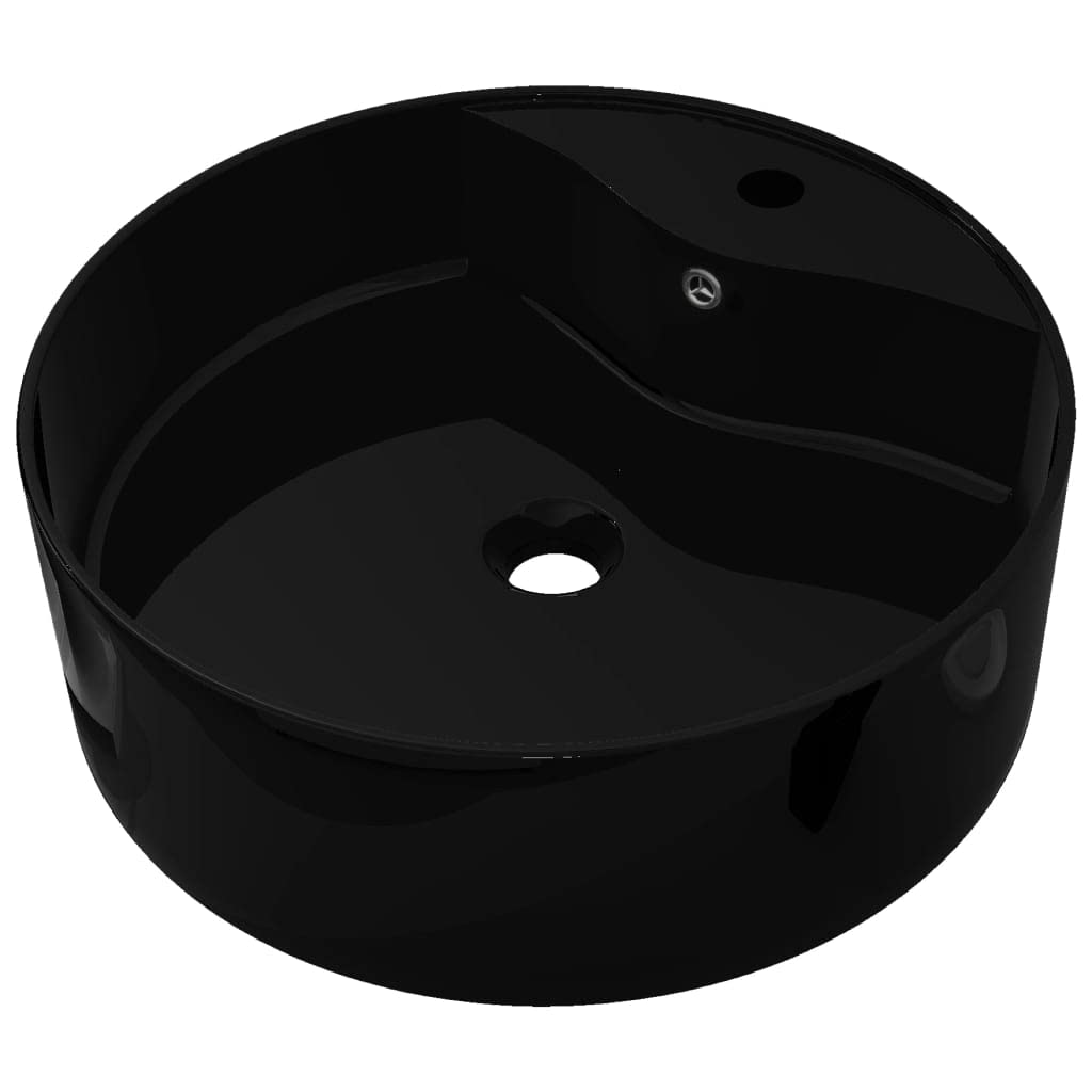 vidaXL Lavabo Redondo Moderno con Agujero de Grifo y Desagüe Cerámica Negro