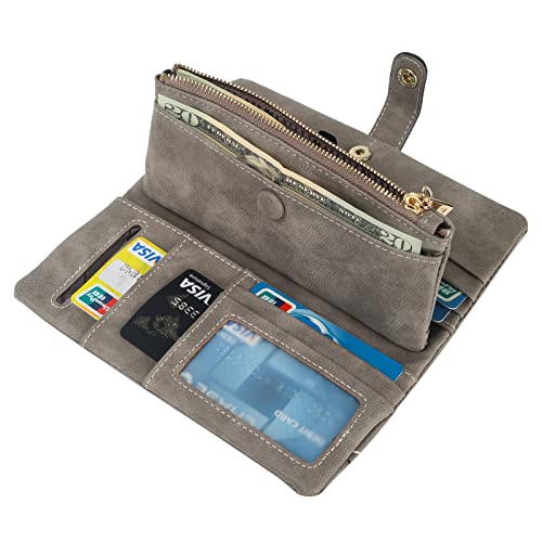 Image of Bird&Fish Women Vegan Leather Wallet Bifold Clutch Large Capacity Card Organizer Buckle Long Purse for Girls Candy Color