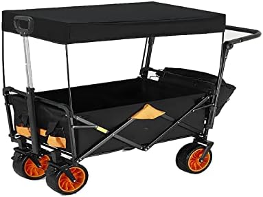 Foldable Wagon Stroller for Kids & Cargo,Collapsible Folding Toddler Wagon with Removable Canopy,Lightweight Carry-On Stroller,Black