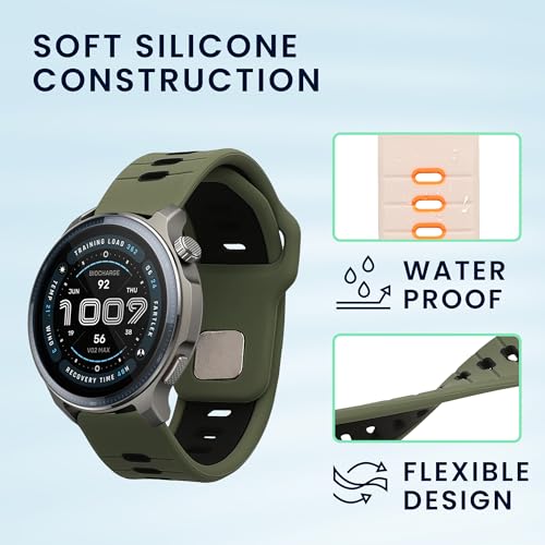 kwmobile Straps Compatible with 22mm Amazfit Bip 6 / Bip 5 / GTS 3 / Balance 2 Straps - 2x Replacement Silicone Watch Bands - Dark Green/Black/White/Orange - image 4