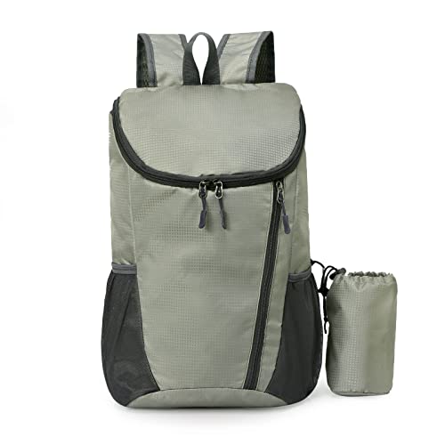 KAMEUN Foldable Backpack, Small Lightweight Rucksack for Men, Waterproof Packable Daypack for Outdoor Sports, Hiking, Travelling, Walking, Camping (D - Grey)