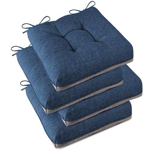 AddGrace Chair Cushions for Dining Chairs Set of 4 Large Kitchen Chair Cushions with Non-Slip Backing and Ties Square Textured Chair Pads for Dining Chairs 17 x 17 Navy