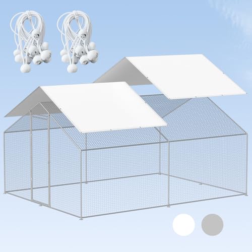 Chicken Coop Cover Waterproof, 11.5 * 6.5 FT Chicken Run Tarp with Ball Bungees Cords, UV Shade Cloth for Yard Large Chicken Coop, Walk-in Chicken Run Pen, Duck Coop Tarp Replacement (2 Pack,White)