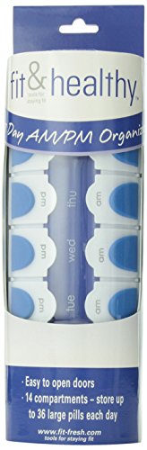 Fit & Fresh - Fit & Healthy 7 Day AM/PM Vitamin Pill Box and Organizer, Day and Night Pill Case Container, Easy to Open Compartments for Vitamins, Pills, Supplements, Medication