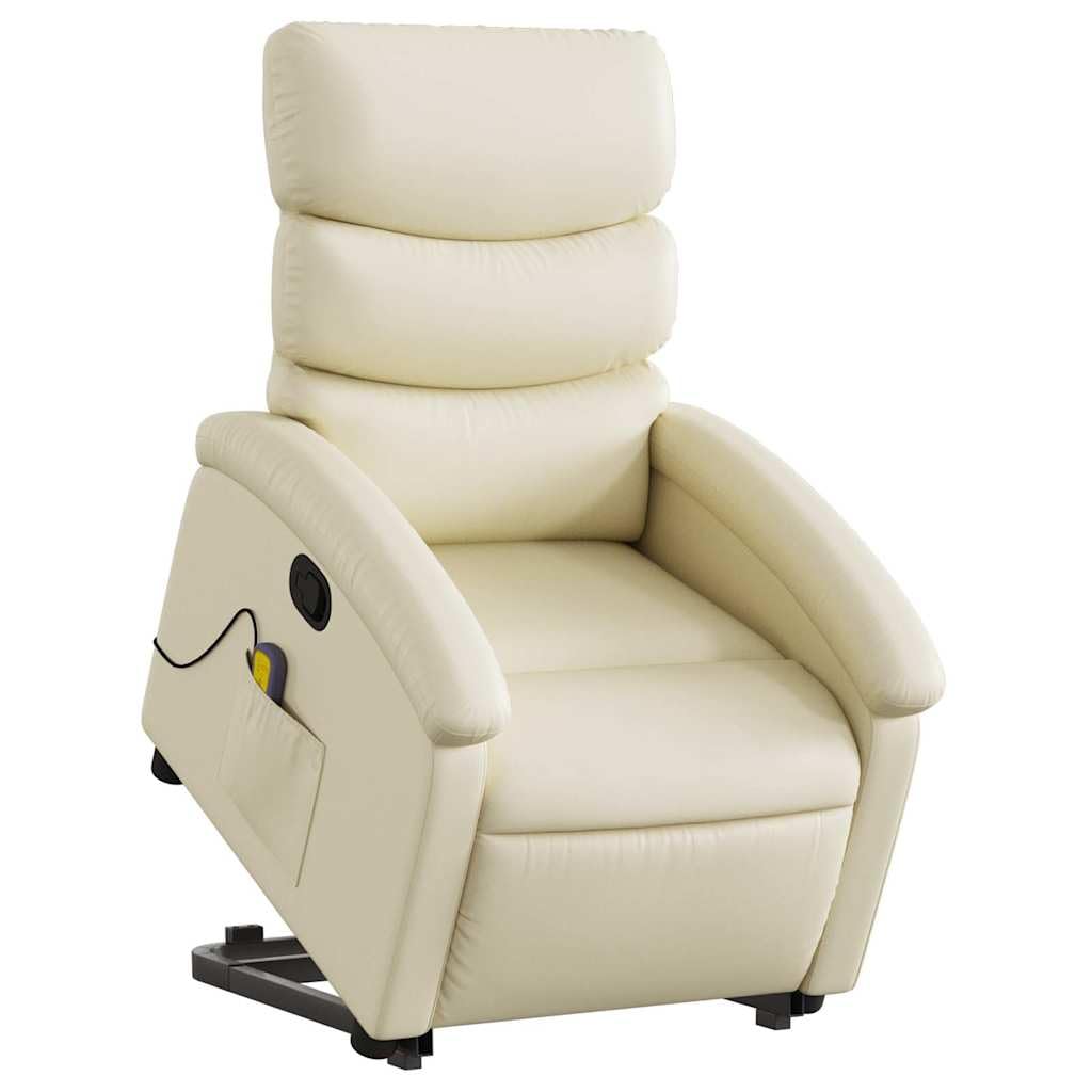 Sillón elevador reclinable con masaje de 6 puntos, de piel sintética, función de elevación eléctrica y reclinación manual, estructura estable de madera y metal,