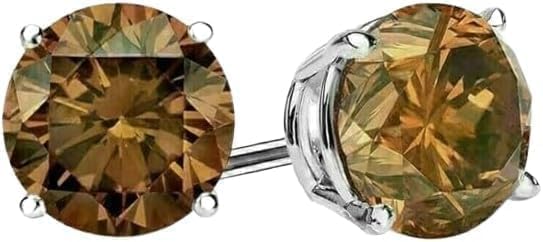 2.0 Carat Champagne Brown Diamond Stud Earrings, 14K White Gold Plated, 925 Sterling Silver
