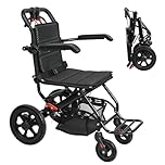 Portable Aluminum Transport Wheelchair with String Bag | Handbrake & 12" Rear Wheels | Lightweight Folding Travel Chair for Adults & Kids | Black (Seat Width: 18")
