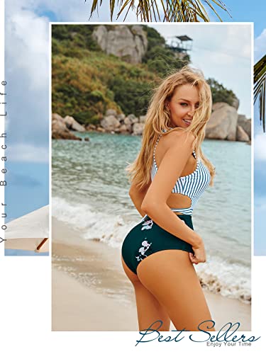 Molybell One Piece Swimsuits For Women High Waisted Bathing Suit Monokini Floral Print Cutout Racerback Zip Up (Green/White, Small) #TOP1