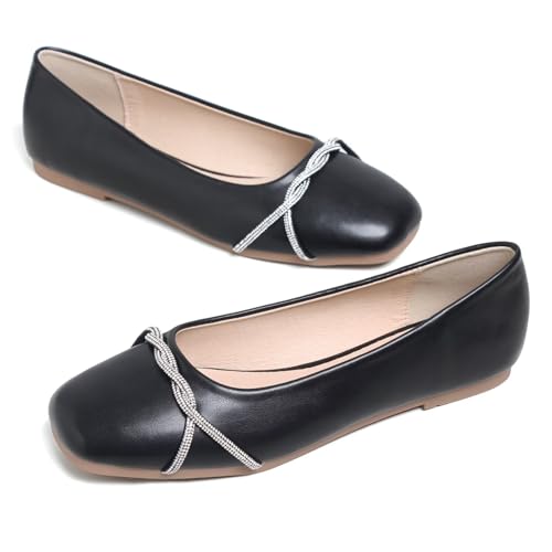 Image of TN TANGNEST Womens Casual Flats Chain Ballet Flats | Fashion Pointed Toe Rhinestone Flats, Comfort Slip On Dress Shoes for Business Work Office Wedding Party