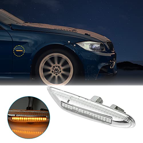 X Autohaux Pair Full Led Front Fender Side Marker Turn Signal Lights Assembly Yellow Light For Bmw E46 E60 E82 E83 E88 E90 E91 E92 E93 X1 X3 325I Front Flowing Led Lamps Lights #TOP2
