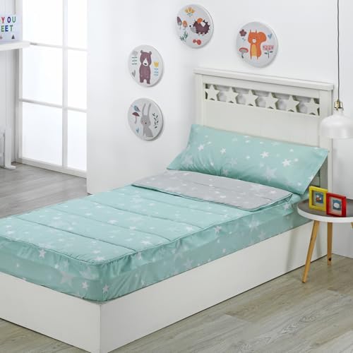 DHESTIA HOME - Saco Nórdico con Cremallera Edredón Ajustable Cama Infantil Estrellas Stars Color Agua Talla Cama 90