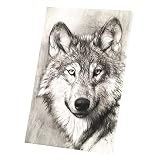 Fabulous Druck auf Leinwand Zeichnung Wolfskopf Wildtier Schwarz-Weiß (60 cm x 90 cm)