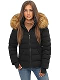 OZONEE Damen Winterjacke Jacke Winter Farbvarianten Warm Bomberjacke Steppjacke Wintermantel Kunstfell Daunenjacke Leichte Outdoor Puffer Jacket Gepolstert 777/2429K/392 SCHWARZ M