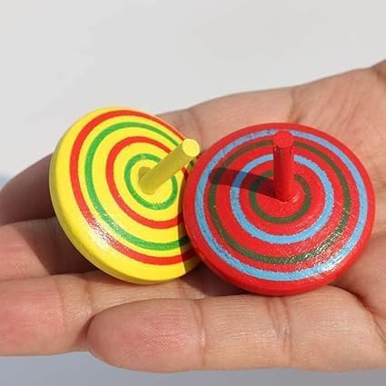 4 Pcs Wooden Classic Colorful Spinning Tops Random Color Developmental Stress Relieve Spinning Tops, Multicoloured, Standard - Image 4
